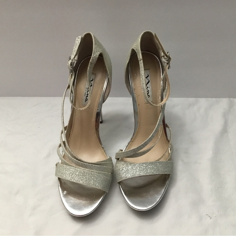 NINA New York Silver Heels with Elegant Strap